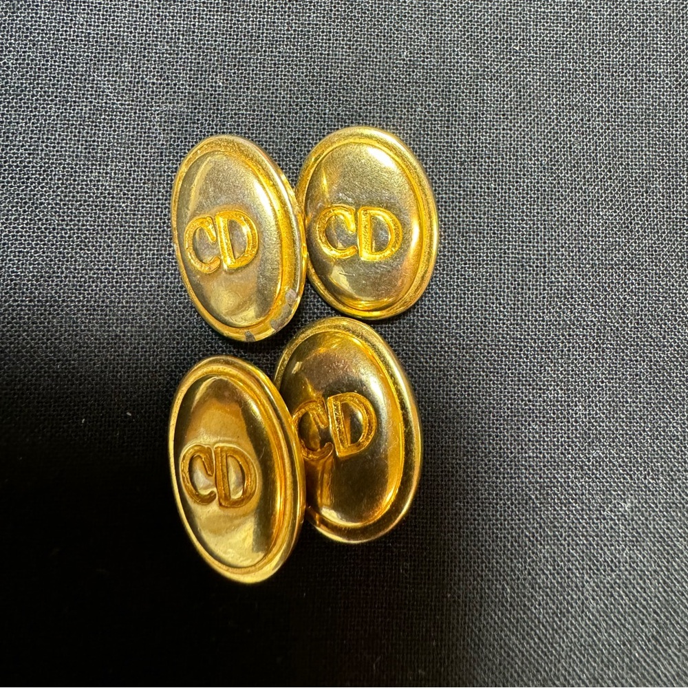 VINTAGE CUFFLINKS CHRISTIAN DIOR LOGO CD METAL GOLDEN GOLDEN CUFFLINKS